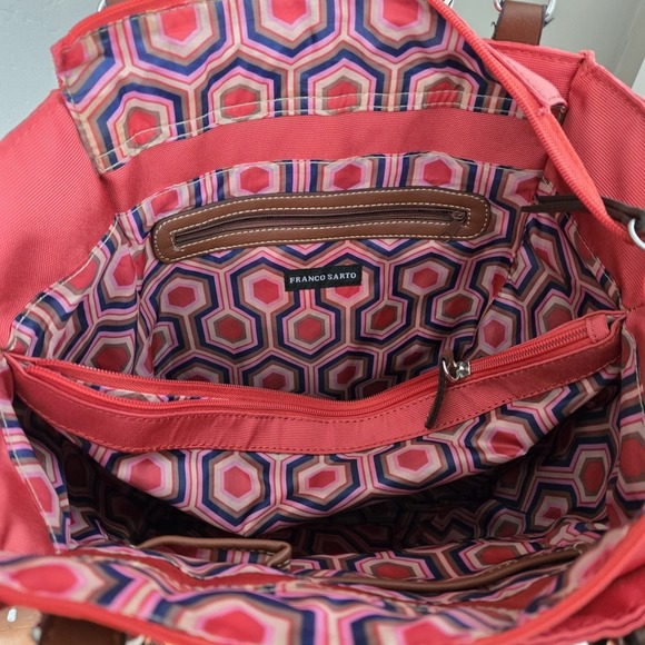 Franco Sarto Orange Nylon Shoulder Bag Casual Purse Multiple Pockets Resortwear - Picture 10 of 16